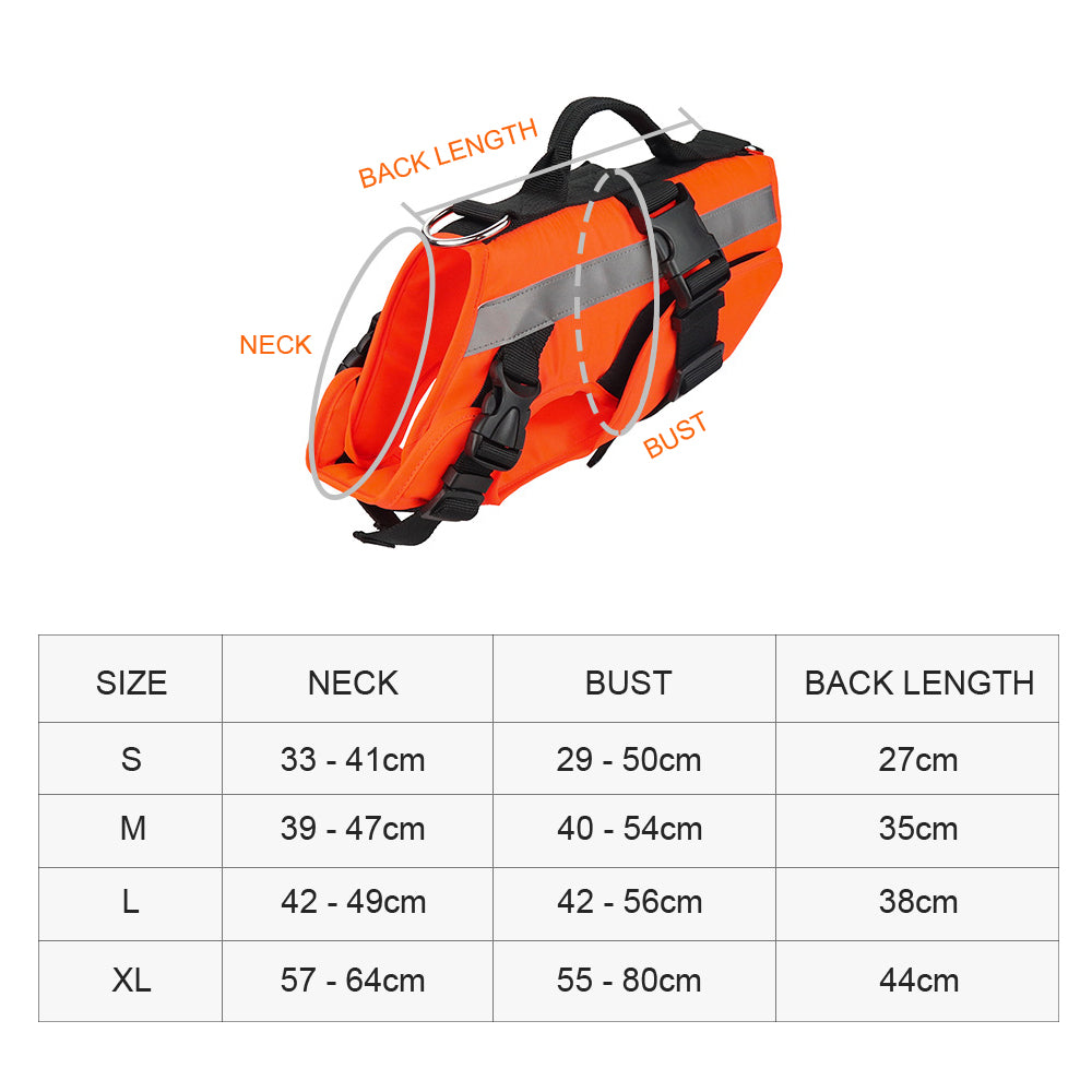 Hope Reflective Dog Life Jacket sizes