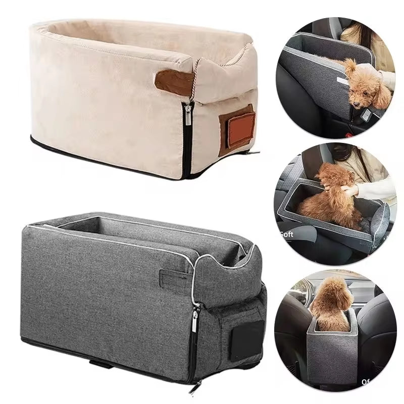 Portable Dog Car Seat Carrier - Safety Travel Bed for Small Dogs & Cats