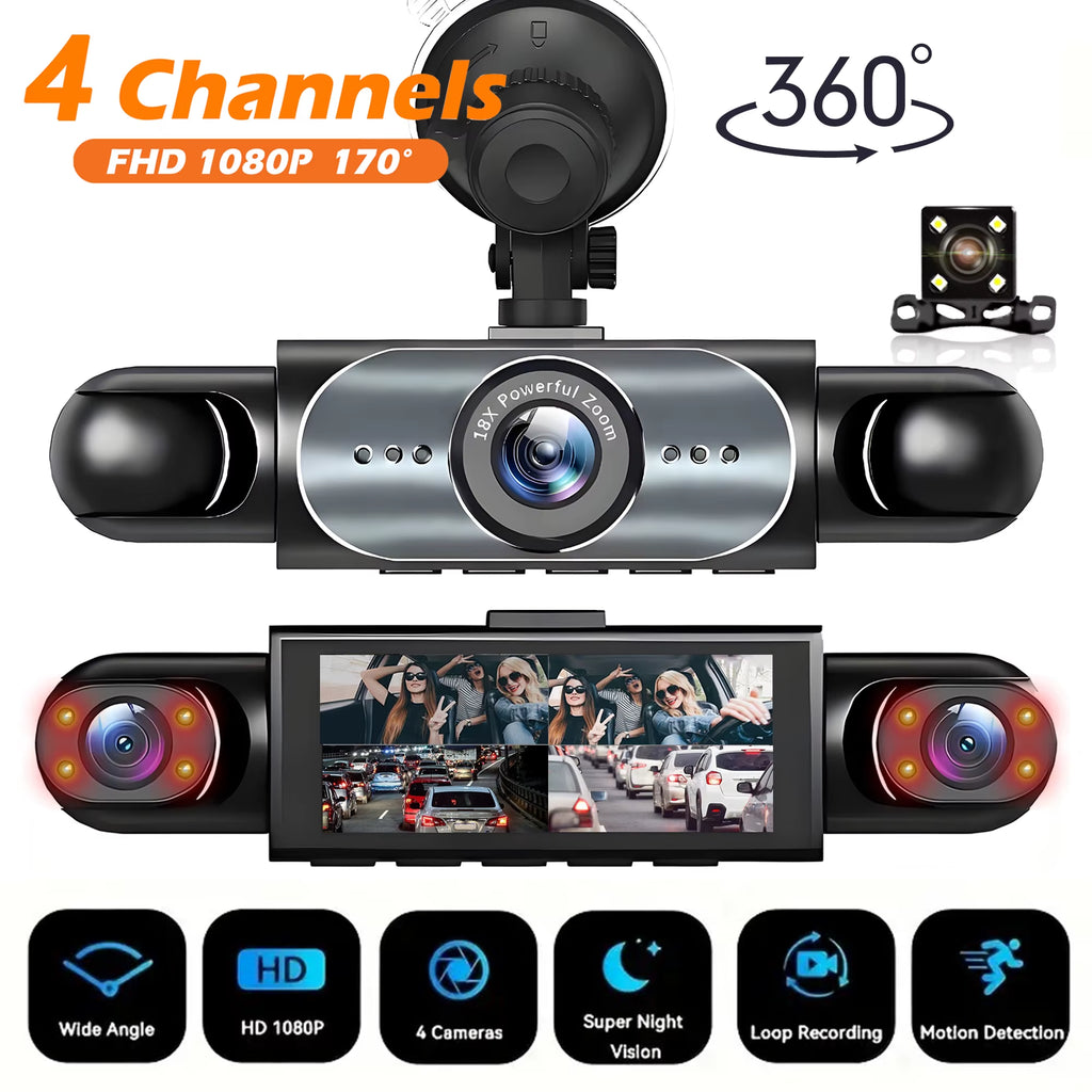 4 Channel Dash Cam 360 Car Video Recorder Night Vision