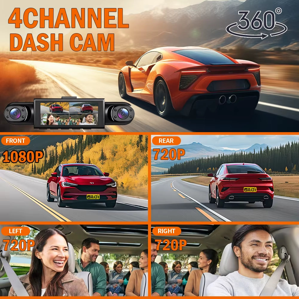 4 Channel Dash Cam 360 Car Video Recorder Night Vision